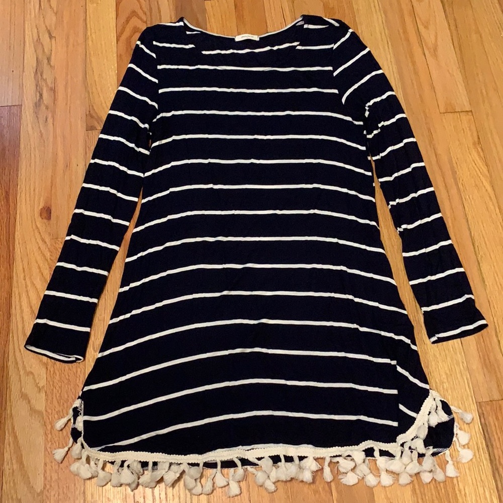 Navy and off white striped tunic with tassels!